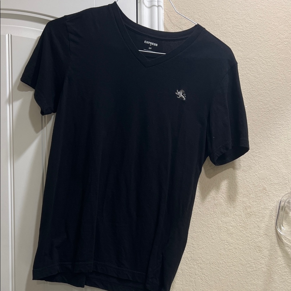 Express Men's Black V-Neck Tee with Logo